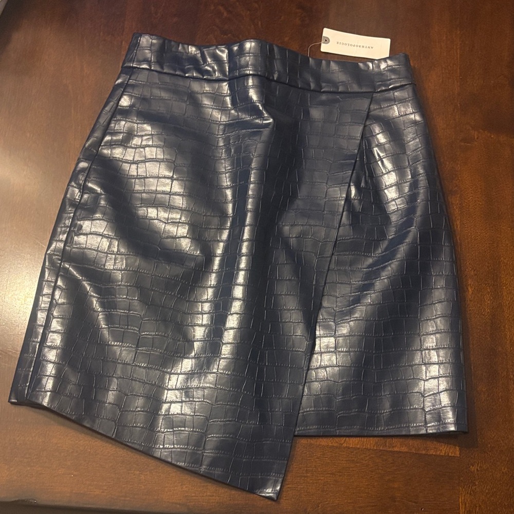 Anthropologie Navy Faux Croc Skirt